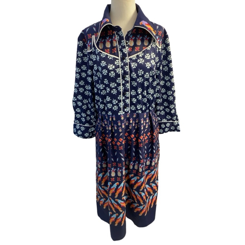 Tea & Cup Navy and Red Floral Long Sleeve Dress Size Large